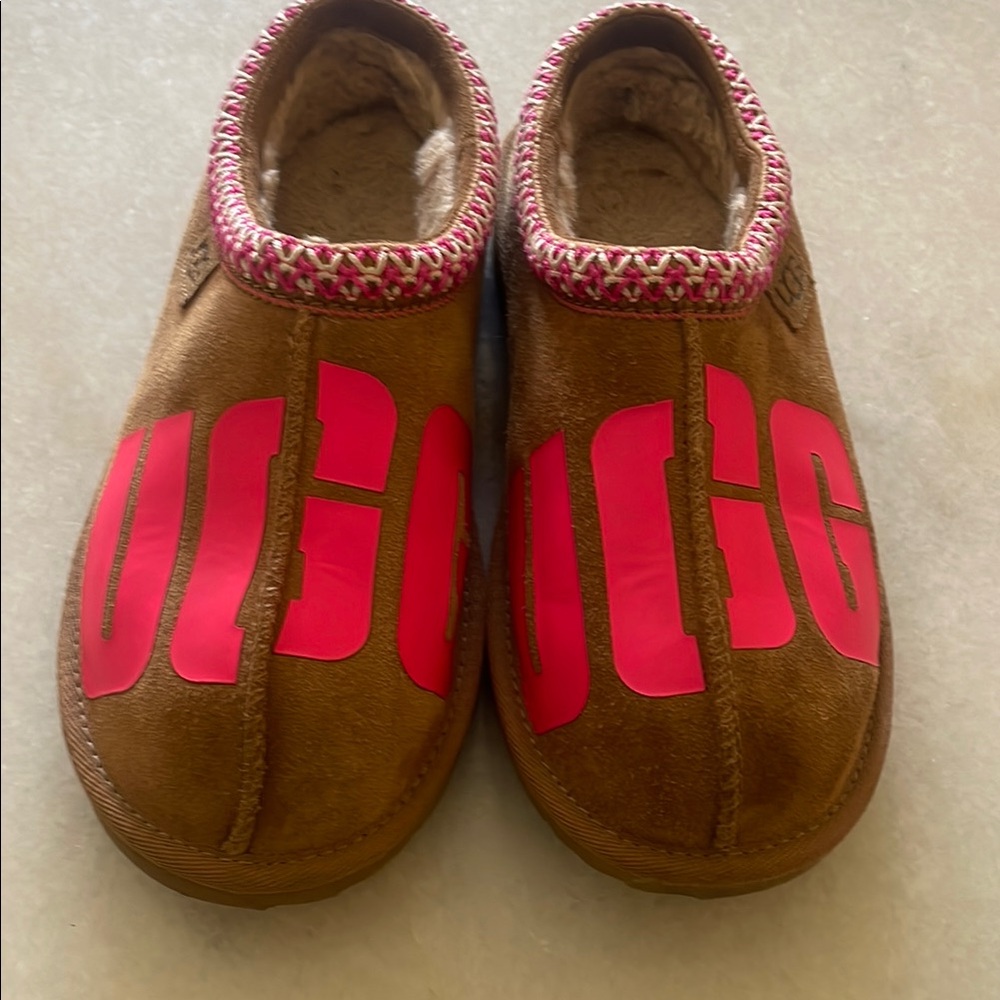 UGG Brown Slippers with Pink Accents